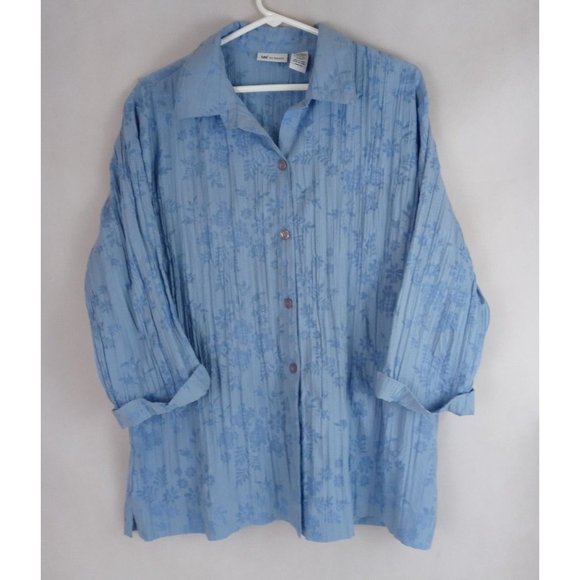 City Elements by Lee Women's Sheer Rouched Blouse With Floral Designs Size Large - Picture 1 of 7